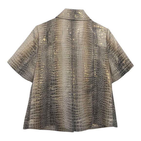 Chicos Women Metallic Croc Short Sleeve Button-Up Jacket SZ 2 US L Gold-Silver - Picture 8 of 12